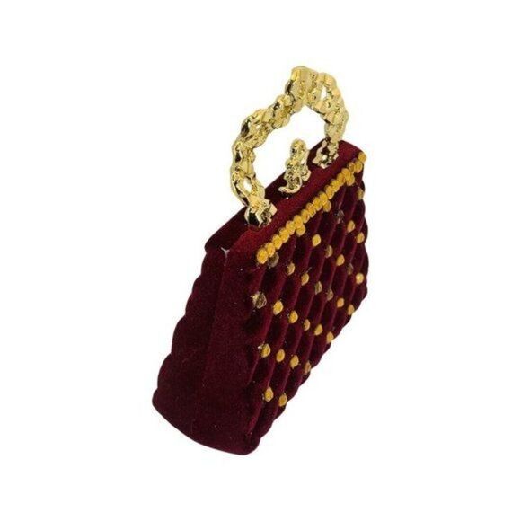 Artisan Christmas Red Velvet Rhinestone Satchel Purse Large Statement Brooch - Picture 2 of 8